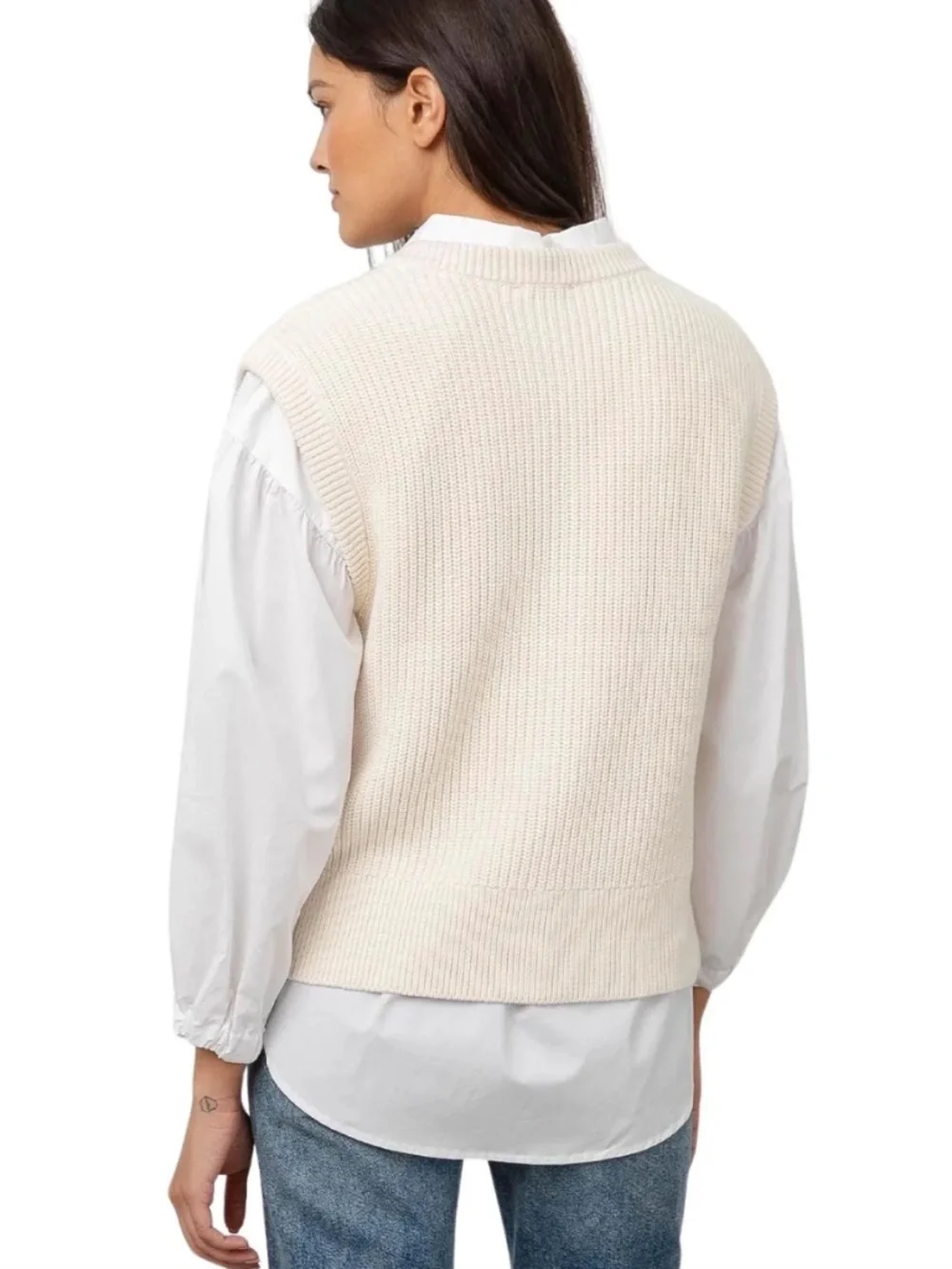 Rails Designer Chandler Classic Cotton/Cashmere Sweater Vest Cream Size Small